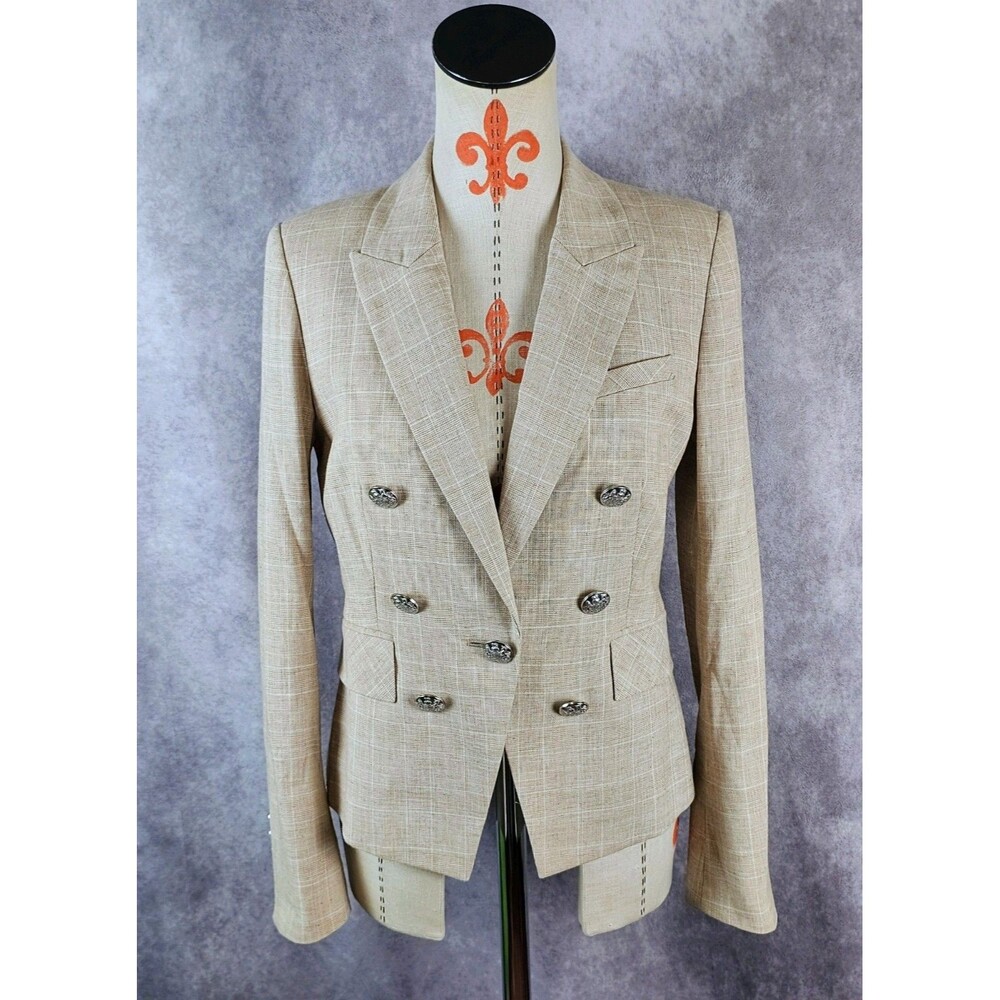 NWOT VERONICA BEARD Diego Dickey Women's 6 Beige Plaid Jacket Blazer Linen Blend